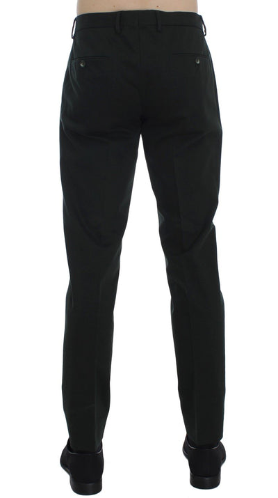 Green Cotton Slim Fit Casual Pants