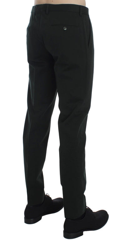 Green Cotton Slim Fit Casual Pants