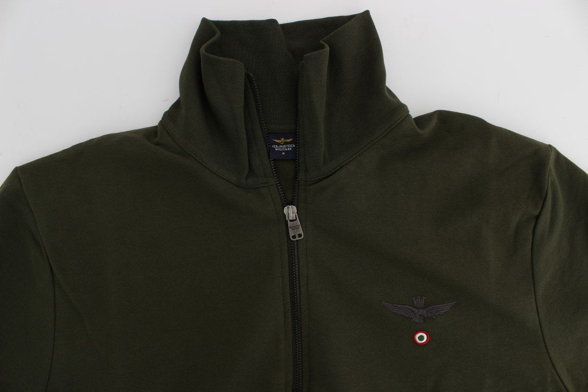 Green Cotton Stretch Half Zipper Sweater