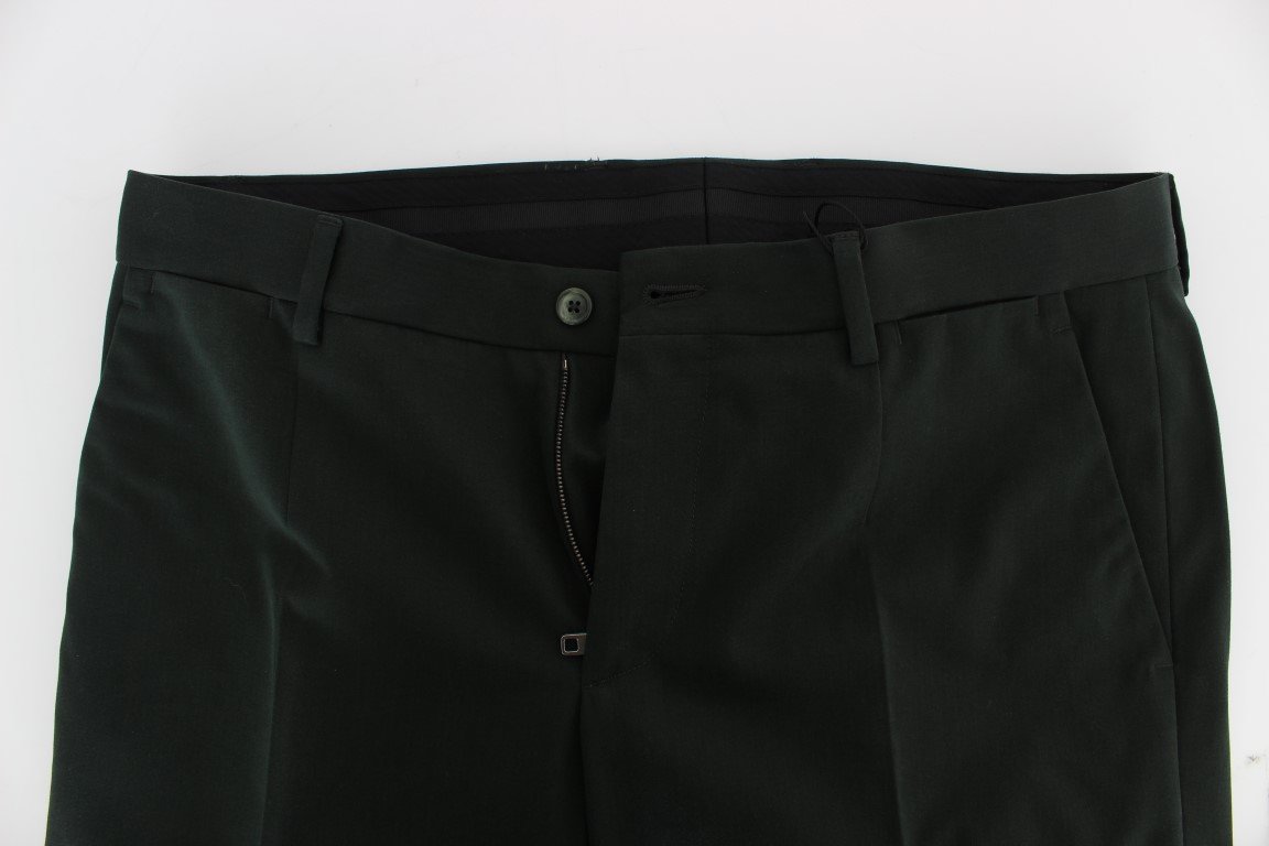Green Cotton Slim Fit Casual Pants