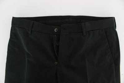 Green Cotton Slim Fit Casual Pants
