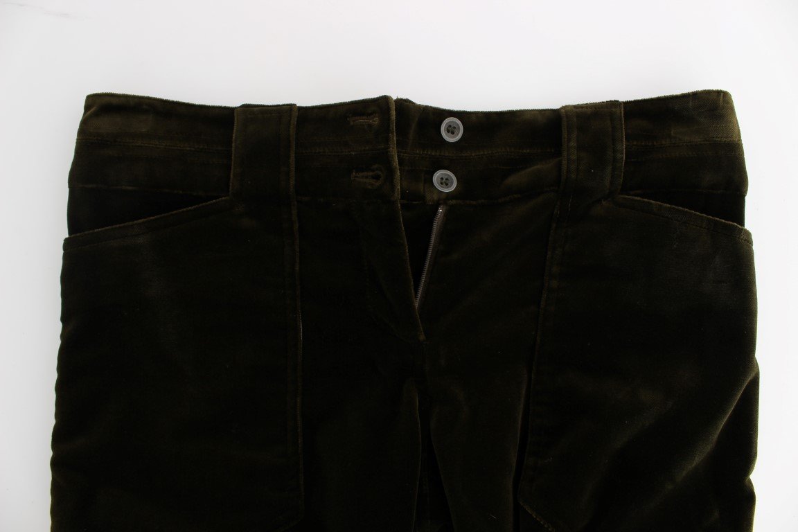 Green Cotton Velvet Slim Fit Cargo Pants