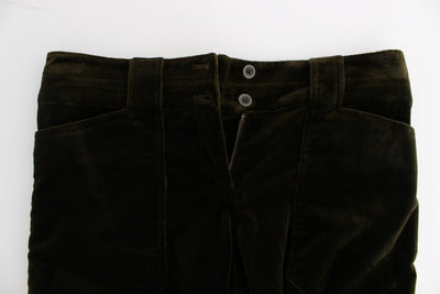 Green Cotton Velvet Slim Fit Cargo Pants