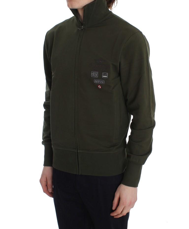 Green Cotton Stretch Full Zipper Sweater