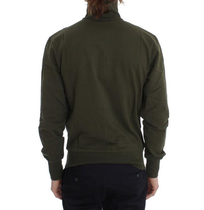 Green Cotton Stretch Full Zipper Sweater