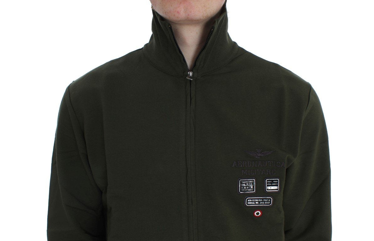 Green Cotton Stretch Full Zipper Sweater