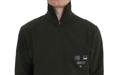 Green Cotton Stretch Full Zipper Sweater