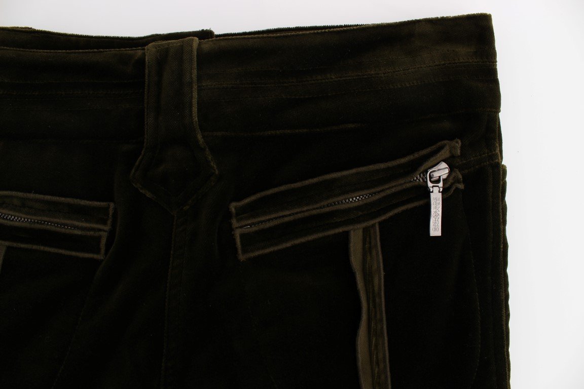 Green Cotton Velvet Slim Fit Cargo Pants