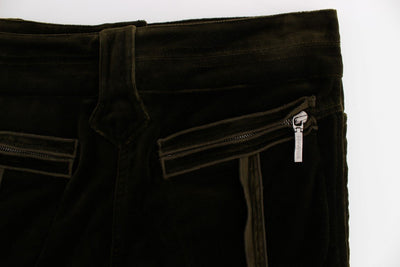 Green Cotton Velvet Slim Fit Cargo Pants