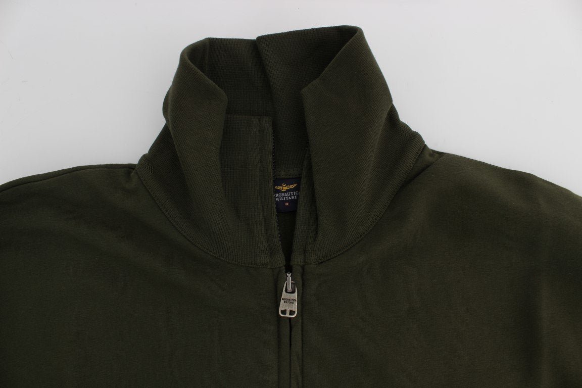 Green Cotton Stretch Full Zipper Sweater