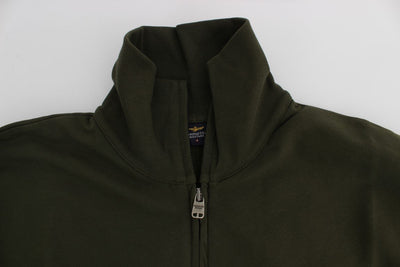 Green Cotton Stretch Full Zipper Sweater