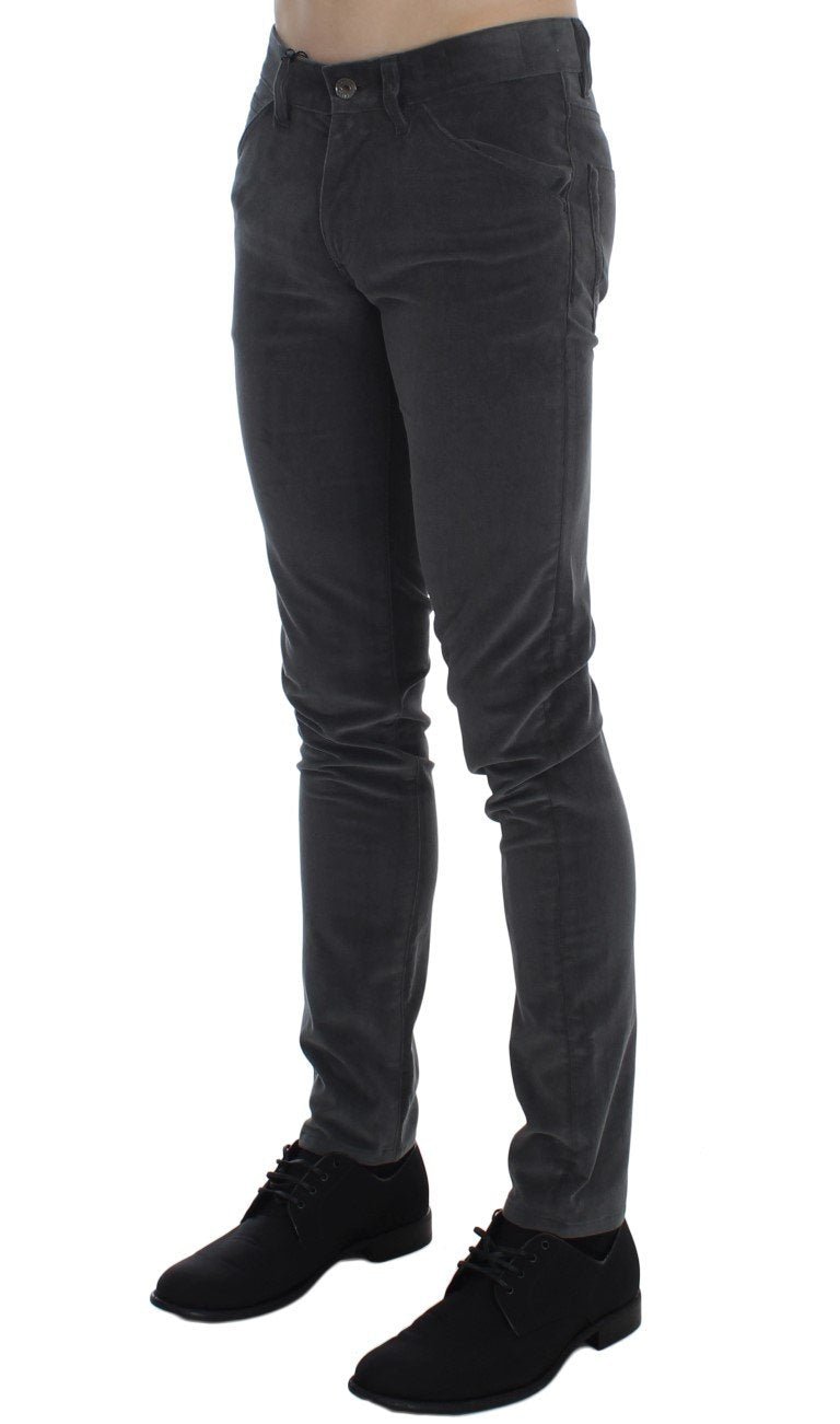 Gray Stretch Cotton Slim Fit Pants