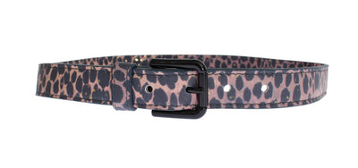 Leopard Leather Black Buckle Logo Belt