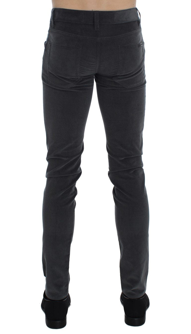 Gray Stretch Cotton Slim Fit Pants
