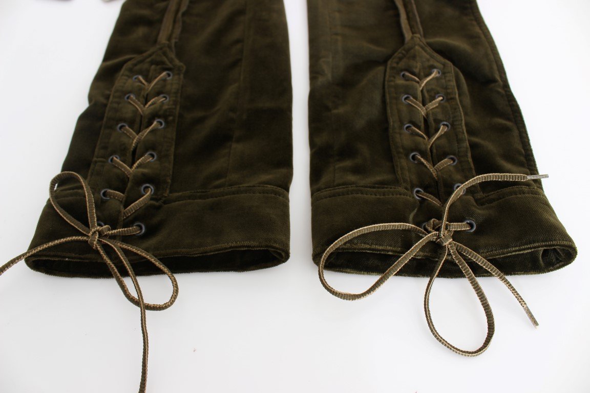 Green Cotton Velvet Slim Fit Cargo Pants