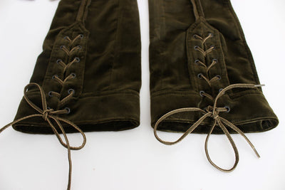 Green Cotton Velvet Slim Fit Cargo Pants