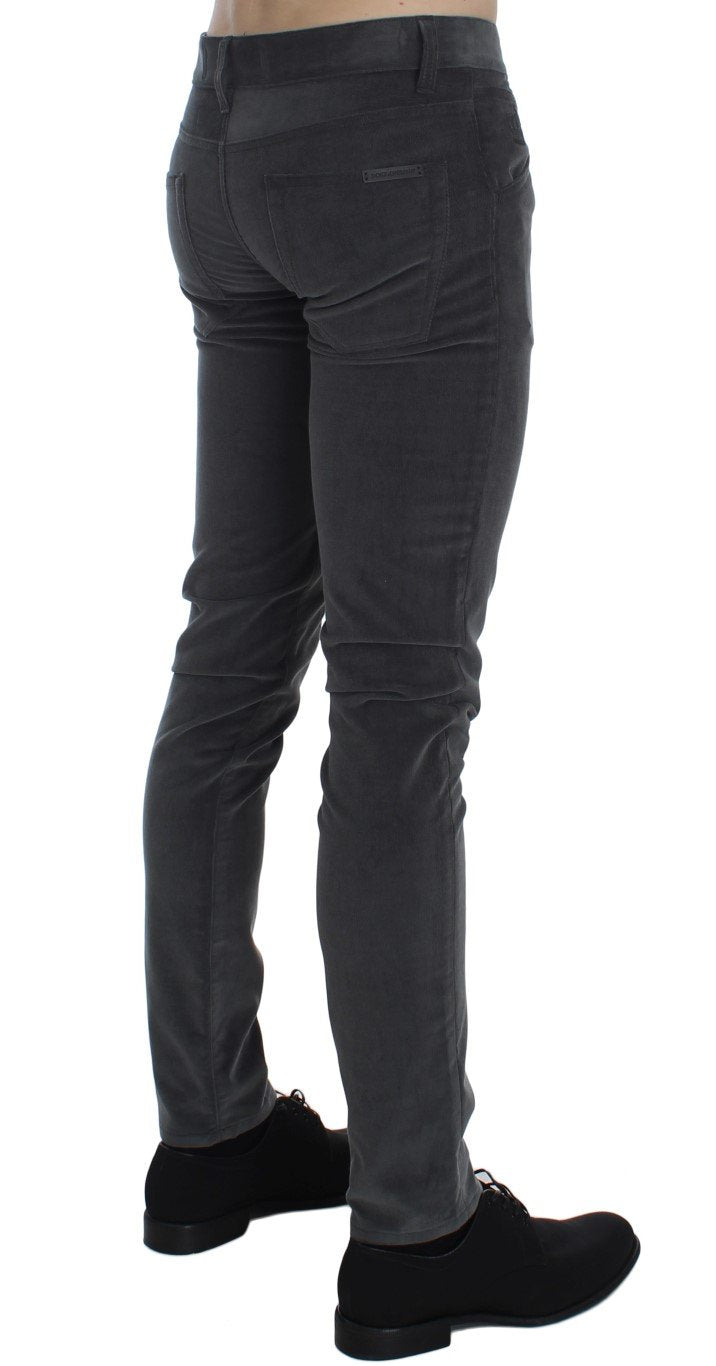 Gray Stretch Cotton Slim Fit Pants