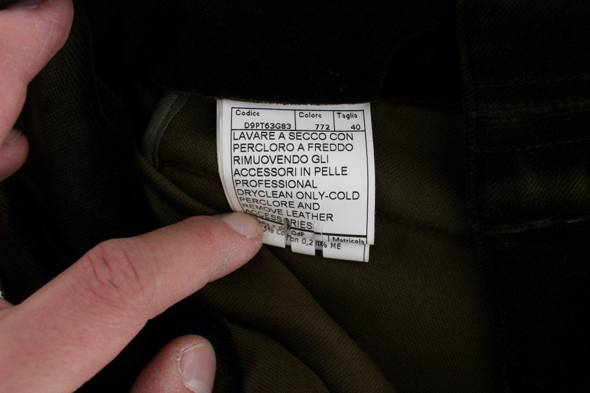 Green Cotton Velvet Slim Fit Cargo Pants