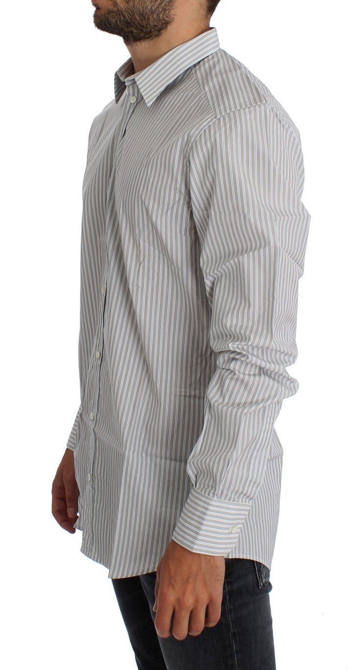 White Blue Striped GOLD Slim Fit Shirt