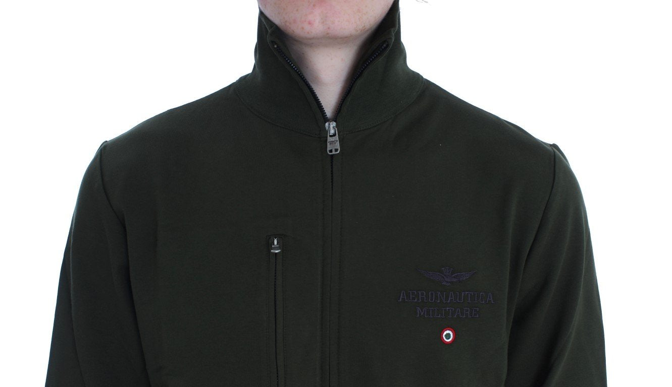 Green Cotton Stretch Full Zipper Sweater