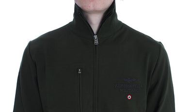 Green Cotton Stretch Full Zipper Sweater