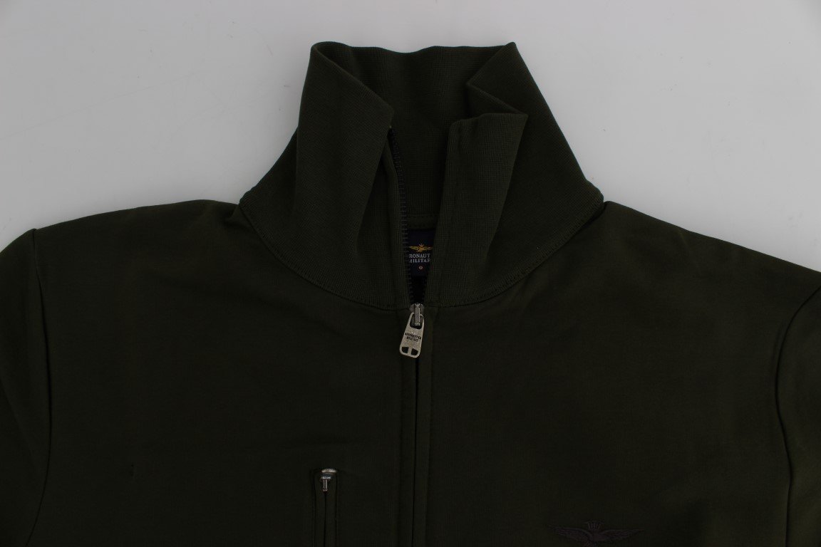 Green Cotton Stretch Full Zipper Sweater