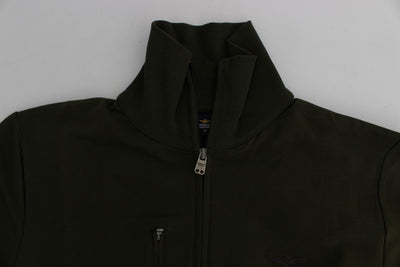 Green Cotton Stretch Full Zipper Sweater