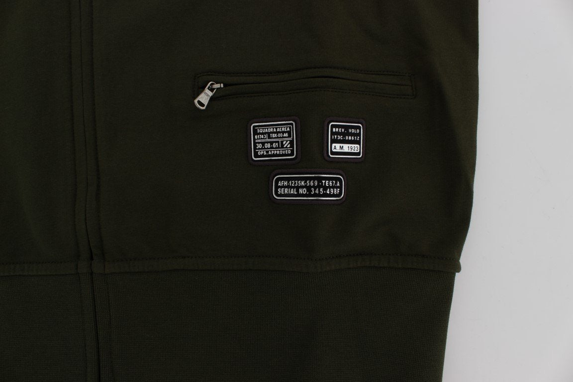 Green Cotton Stretch Full Zipper Sweater