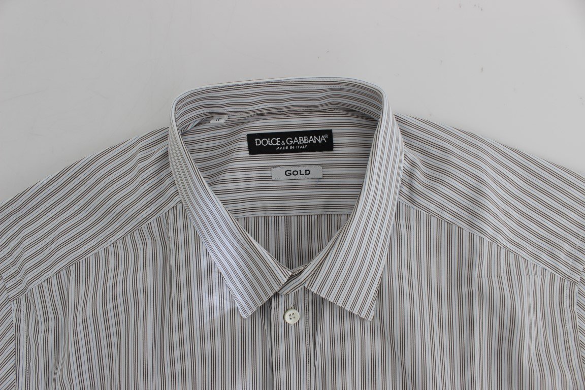 White Blue Striped GOLD Slim Fit Shirt