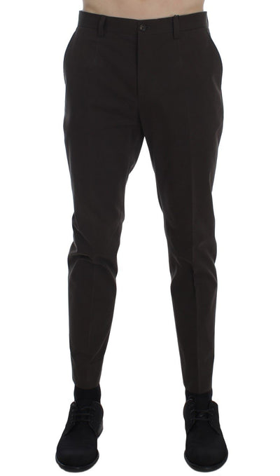 Brown Cotton Slim Fit Casual Pants