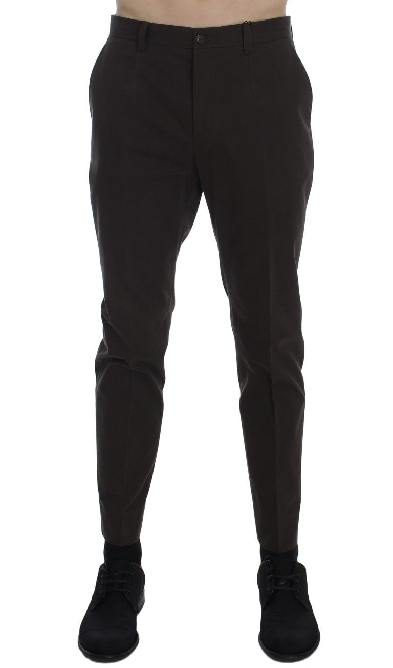 Brown Cotton Slim Fit Casual Pants