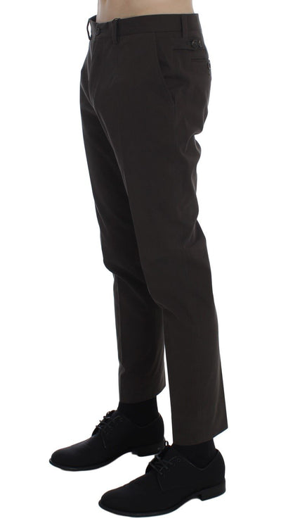 Brown Cotton Slim Fit Casual Pants