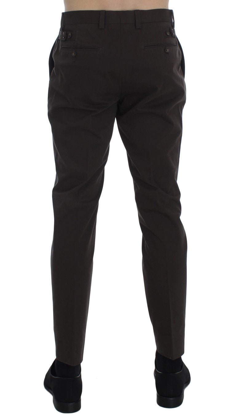Brown Cotton Slim Fit Casual Pants