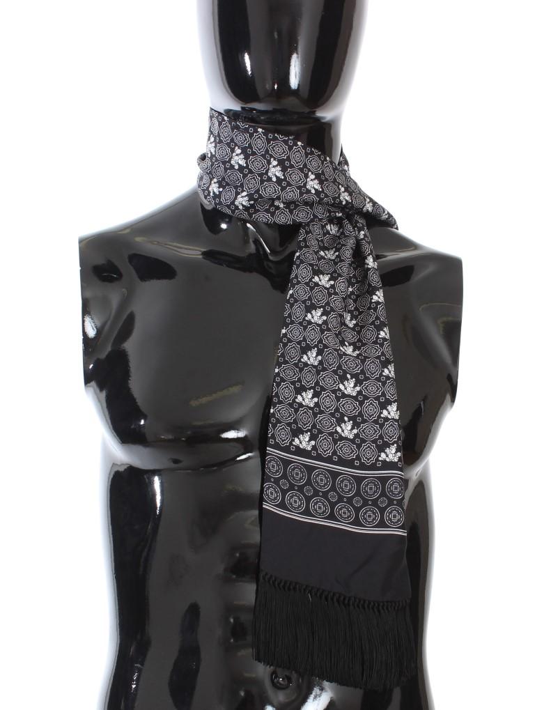 Black Silk Pattern Scarf