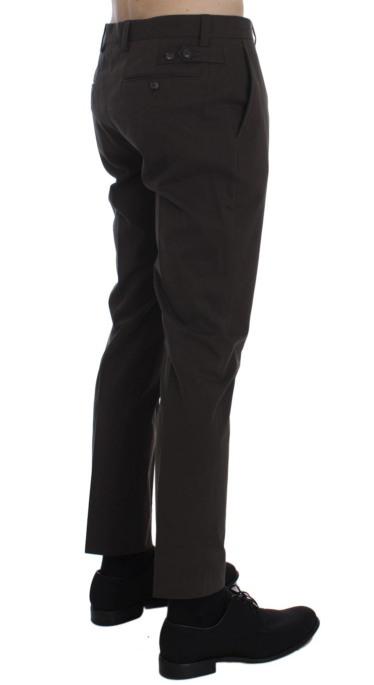 Brown Cotton Slim Fit Casual Pants