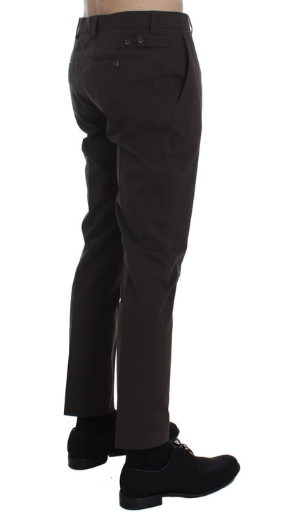 Brown Cotton Slim Fit Casual Pants
