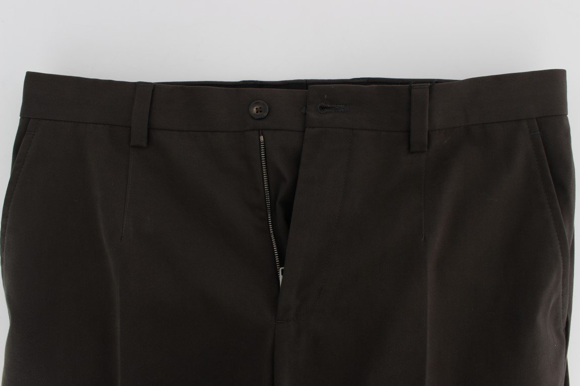 Brown Cotton Slim Fit Casual Pants