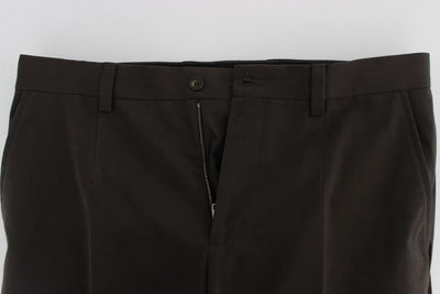 Brown Cotton Slim Fit Casual Pants