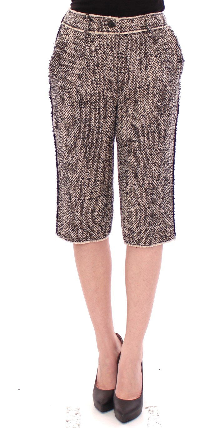 Black white wool shorts pants