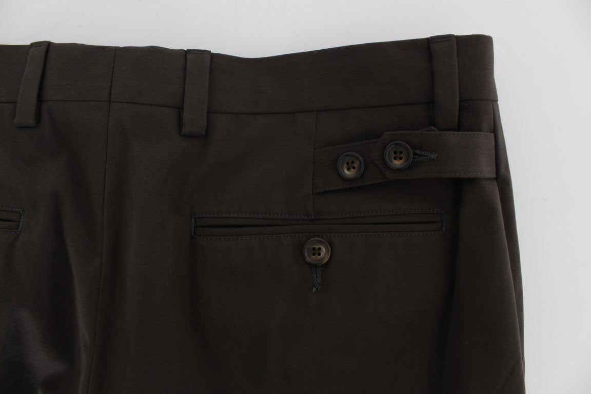 Brown Cotton Slim Fit Casual Pants