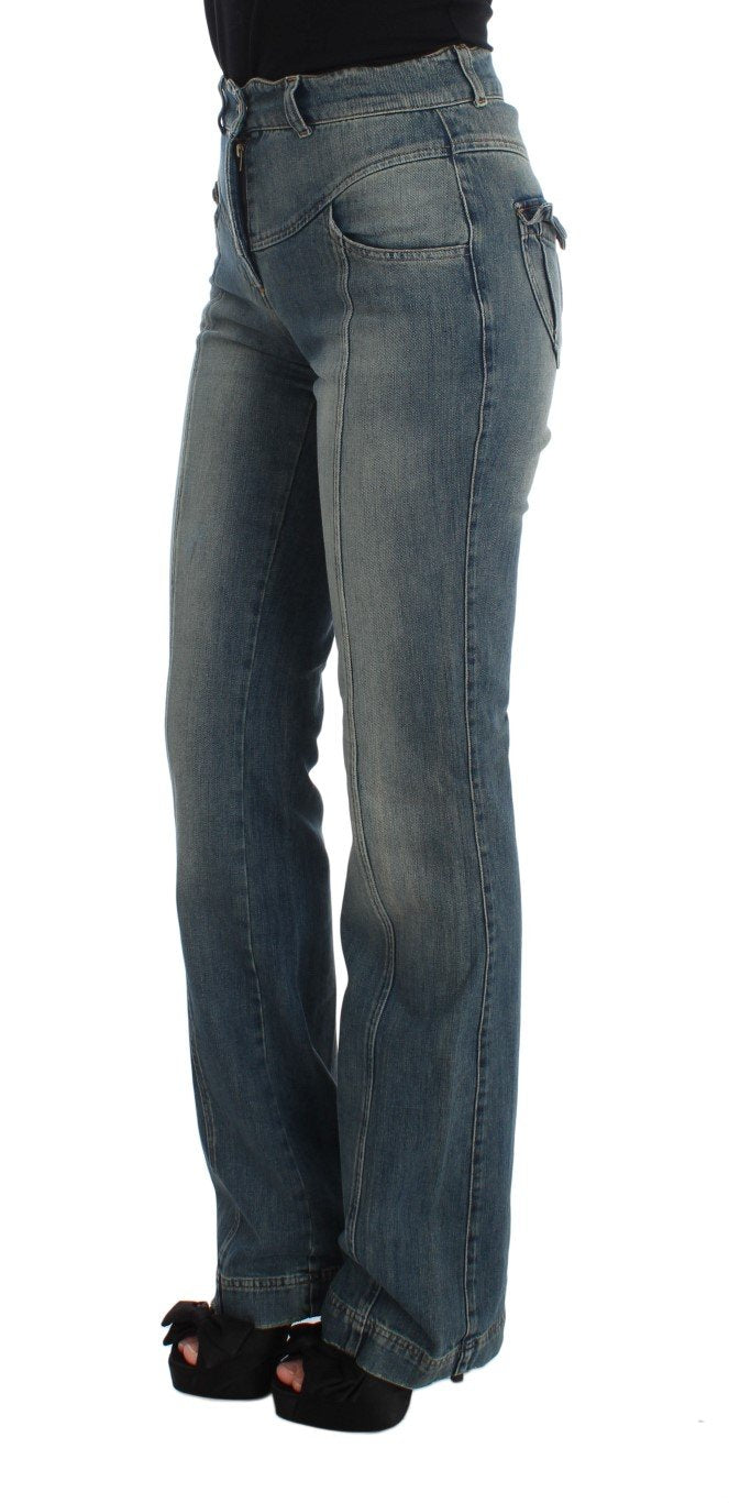 Blue Wash Cotton Blend Slim Fit Bootcut Jeans