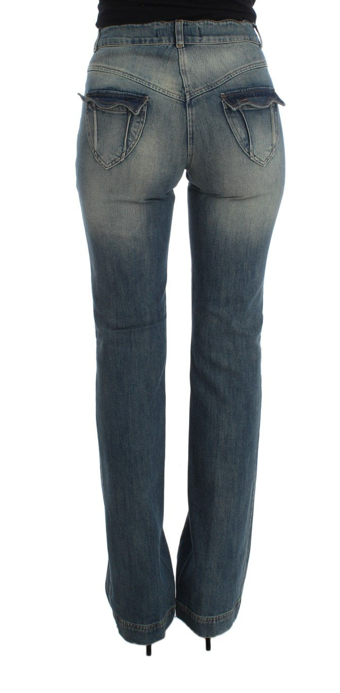 Blue Wash Cotton Blend Slim Fit Bootcut Jeans
