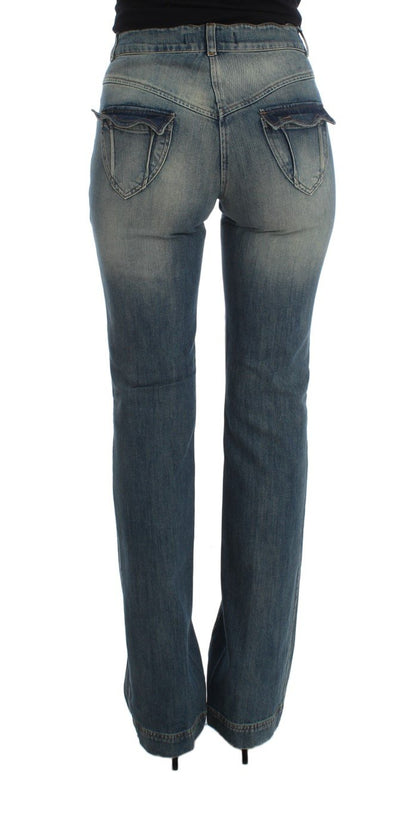 Blue Wash Cotton Blend Slim Fit Bootcut Jeans