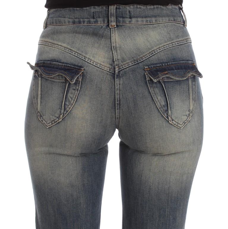 Blue Wash Cotton Blend Slim Fit Bootcut Jeans