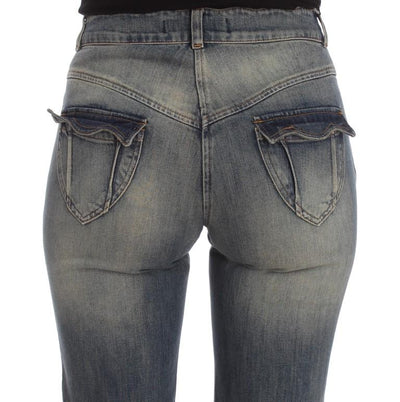 Blue Wash Cotton Blend Slim Fit Bootcut Jeans