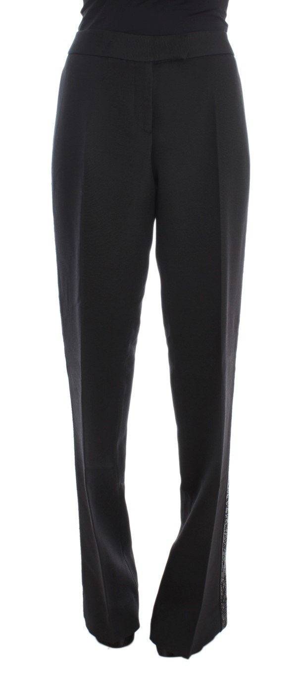 Black Cashmere Sequined Wide Legs Pants