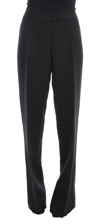Black Cashmere Sequined Wide Legs Pants