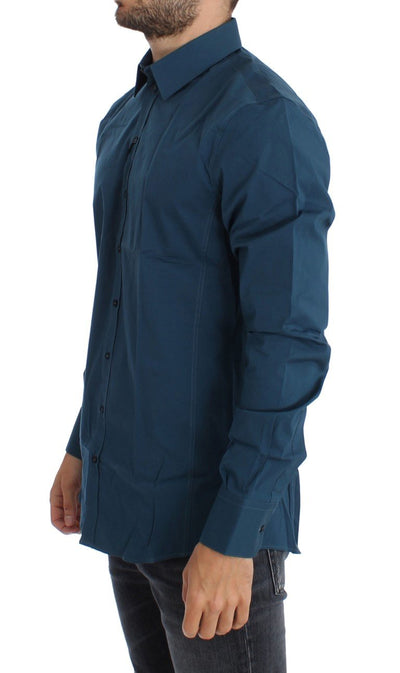 Blue Cotton Stretch SICILIA Dress Shirt