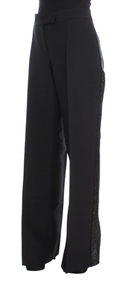Black Cashmere Sequined Wide Legs Pants