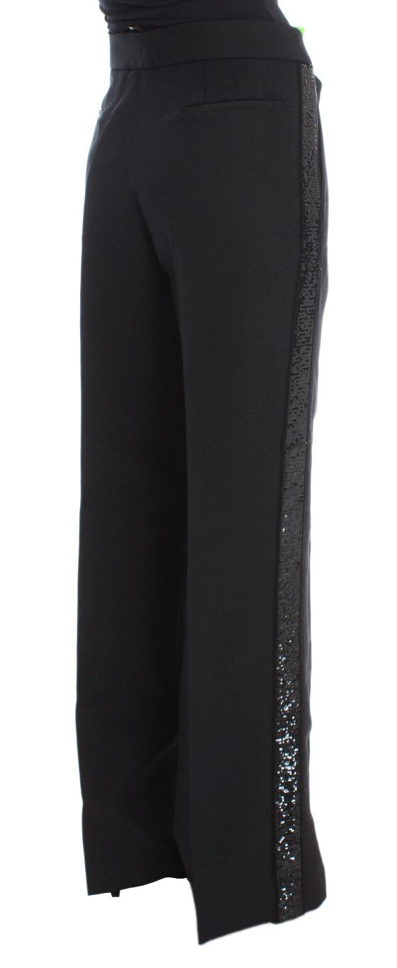 Black Cashmere Sequined Wide Legs Pants